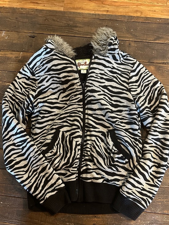 Live to be Spoiled Jackets & Blazers - Spotted Zebra-Print Fur Trim Zip Jacket - Unbranded